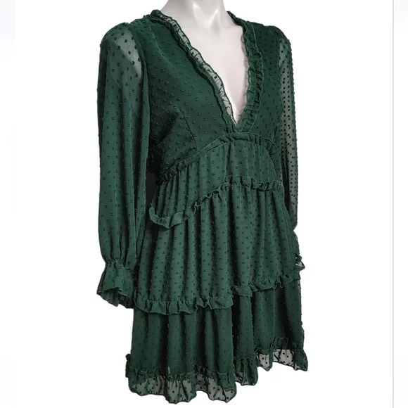 Justify Green Swiss Dot Ruffled Dress Size Medium Fairycore - Picture 3 of 9